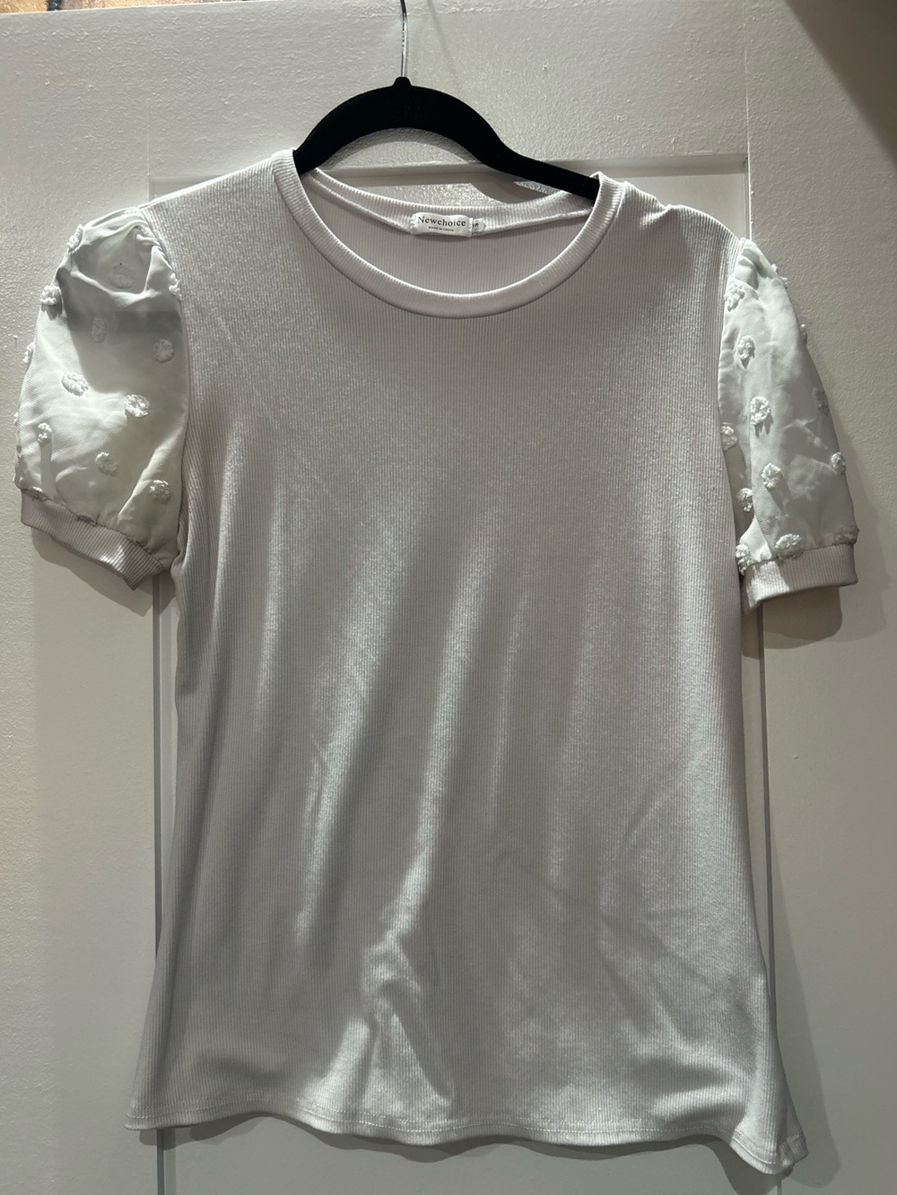 White Shirt with Textured Puff Sleeve Knit Top